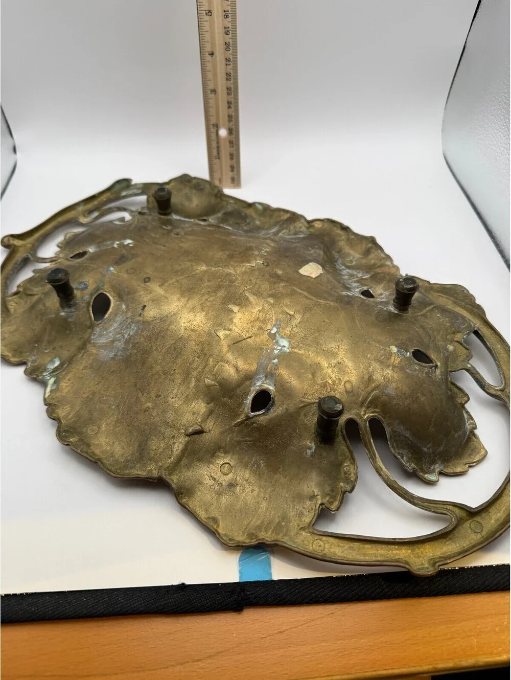 Vintage Brass Grape Leaf Serving Tray Bowl w Branch Handles 12
